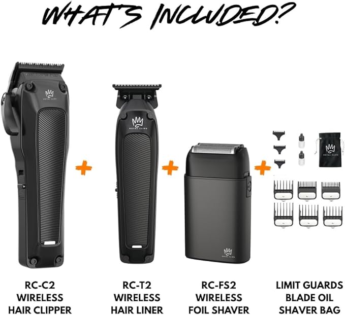 Royal Clips Hair and Beard Fade Kit 2.0 – Professional Clipper, Trimmer & Foil Shaver Bundle for Men, Complete Haircut Set for Barbers – Ideal Holiday Gift for Men, Fathers, Brothers & Barbers - Black