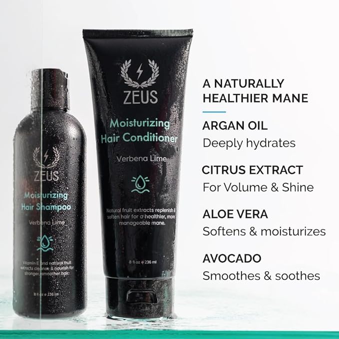 ZEUS Advanced Hair Wash Set for Men, Moisturizing Shampoo & Conditioner Duo with Fruit Extracts & Argan Oil for Smooth, Healthy, Restoring Hair (Made in USA) Combo Set