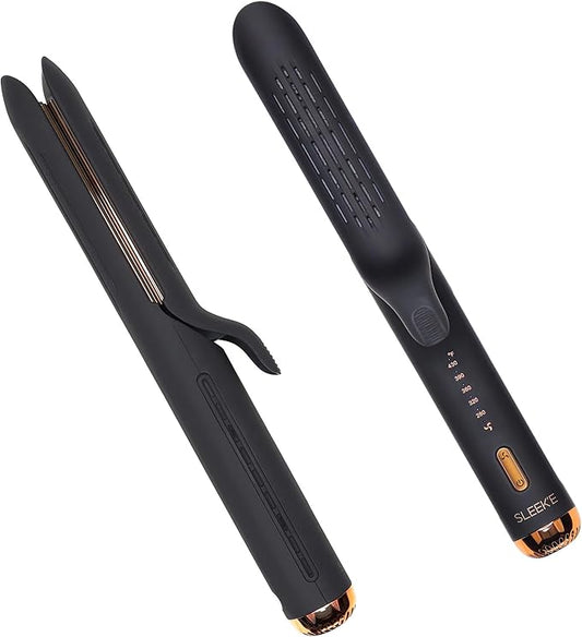 Sleek'E Hair Infrared Air Styler in Black/Rose Gold /2-in-1 Curling Wand & Titanium Flat Iron Hair Straightener & Hair Curler with Cooling Air Vents