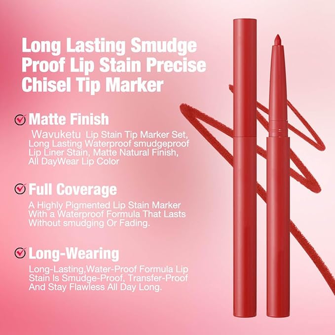 Dark Red Lip Liner Lipstick for Women, Waterproof Long Lasting Lip Liner Pencil Lip Stick Set, Lip Kit With Lipliner Lipstick, Smudgeproof Lip pencil Lip Crayon 12#