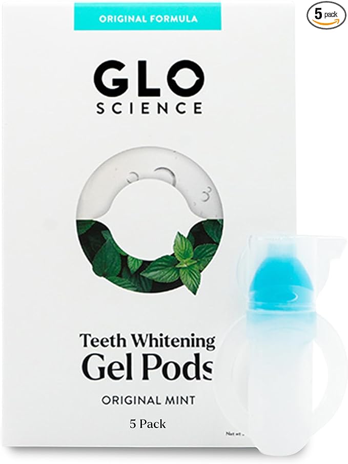 GLO Science Teeth Whitening Gel Pods – Safe, Effective Whitener with Silicon Brush, 6% Hydrogen Peroxide – Fastest Way to Whiter Teeth, Sensitivity Free – Mint Flavor (Pack of 5)