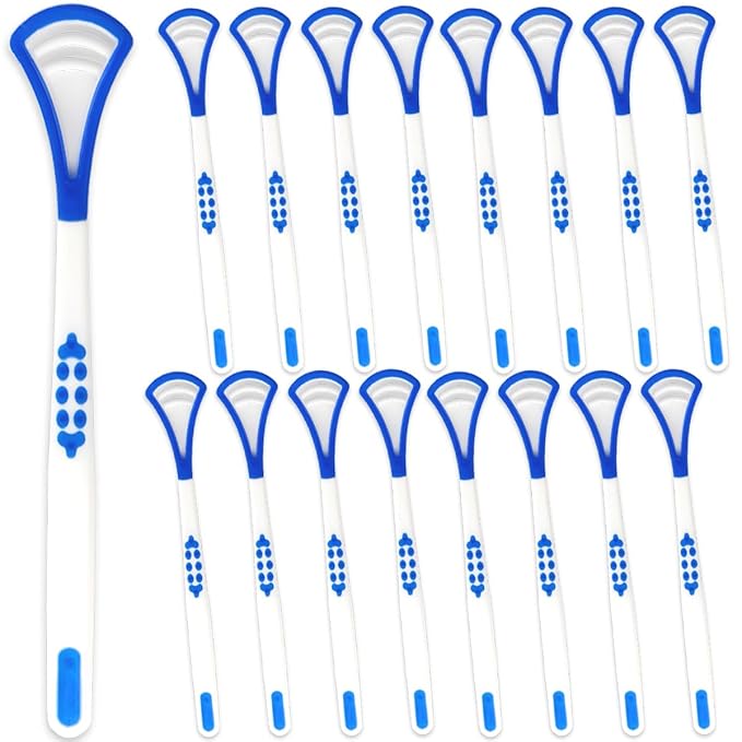 GXXMEI 20PCS Tongue Scraper for Adults, Tongue Scraper Cleaner, Blue Tongue Cleaner, Oral Care Scrapers Kits Plastic Tongue Brush for Reducing Bad Breath Adults Kids Healthy Oral Care Tools Easy to Us