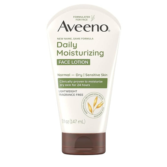 Aveeno Daily Moisturizing Face Lotion with Soothing Prebiotic Oat, Gentle Lotion Nourishes Normal to Dry Skin With Moisture, Facial Lotion for Sensitive Skin, Fragrance-Free, 5 oz