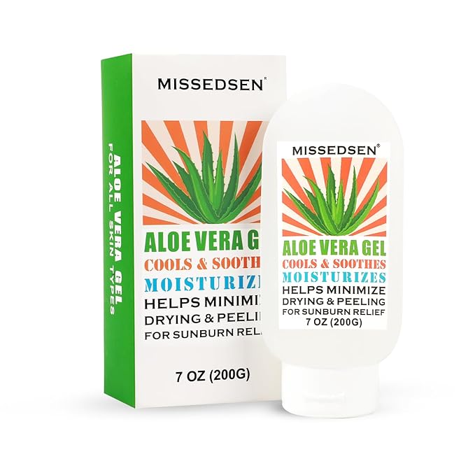 MISSEDSEN Pure & Organic Aloe Vera Gel for Sunburn Relief, After Sun Lotion for Face & Body Skin Care, Daily Facial Moisturizer & Acne Spot Treatment 7 OZ