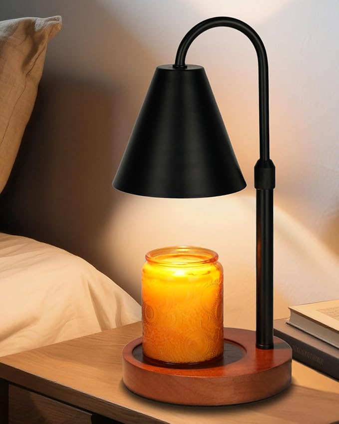 Candle Warmer Lamp With Timer Dimmable, Valentines Day Birthday Gifts for Women Mom, Adiustable Height Modern Candle Warmer Black Candle Lamp for Jar Candle, Home Decor Vintage Wax Warmer with 2 Bulbs