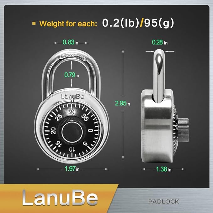 LanuBe Lock Standard Dial Combination Lock 2 in. Wide, with Different Combinations Black Turnplate Pack of 8 Lock for School Employee Gym & Sports Locker CaseToolbox and so on