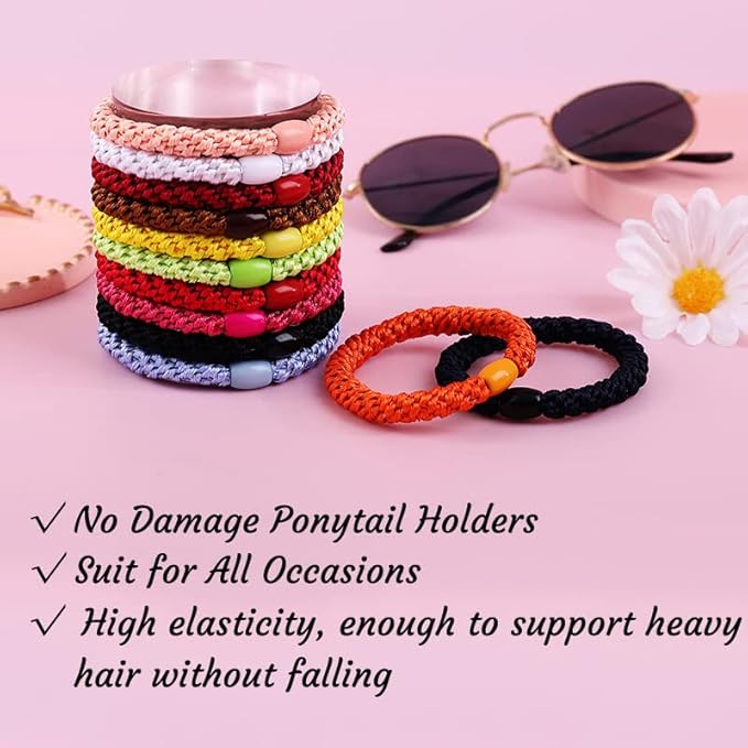 J.CARP 8Pcs Mixed color Hair Ties for Women Girls, Elastics Hair Bands Ponytail Holders, No Damage No Crease Hair Elastics, Perfect for Girls and Women with Thick or Curly Hair, Style 04