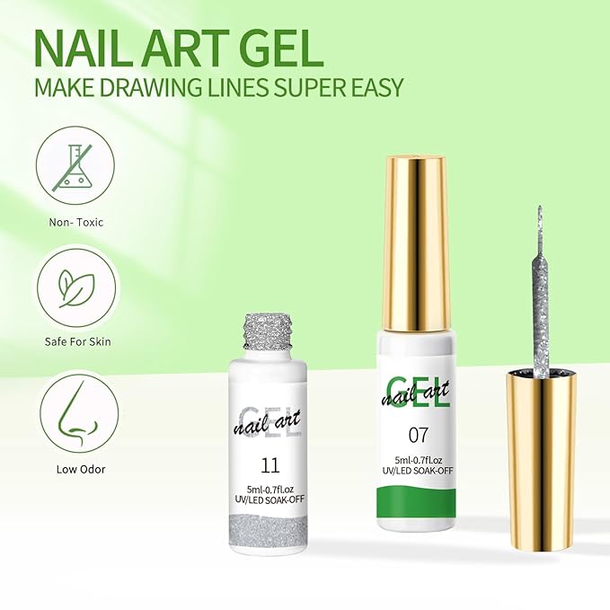 6 Pcs Gel Nail Polish Liner Set Lasting Strong Adhesion Hard Gel Carving Liner Nail Polish For False Nails Soft Tip Liner Nail Art DIY at Home