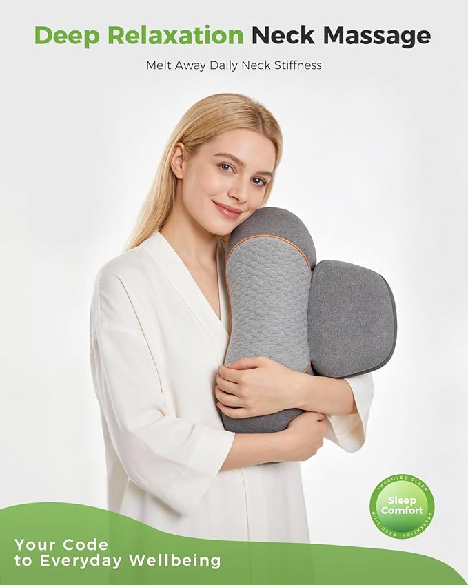 3-in-1 Neck Massager for Pain Relief Deep Tissue with Heat, Portable Memory Foam Cervical Massager Pillow with Traction for Neck Hump Comfort & Shoulder Relaxation at Home/Office/Travel (Corded)