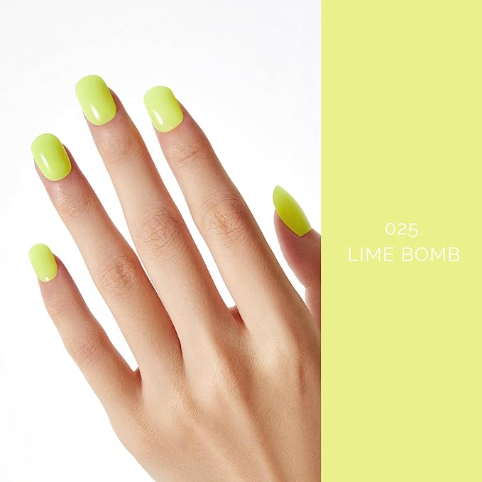 NAILOG Semi Cured Gel Nail Strips, 20Pcs Green Long Lasting Stickers, Salon Quality Easy Apply & Remove Works with Any UV/LED Nail Lamps for Summer, Lime Bomb