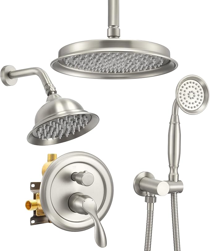 DASAN Antique Dual Shower Head Faucet Set, Dual Rain Shower Head System Complete Double Head Shower Fixture Combo