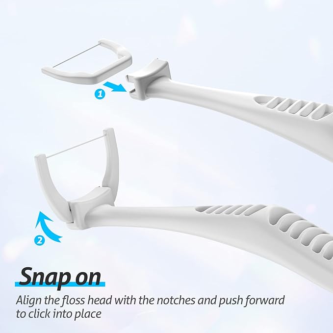 RAZOKO Dental Flosser Kit, Extra Strong Shred-Resistant Floss, for Hard to Reach Areas, PTFE & PFAS Free (1 White Handle + 120 Refills)