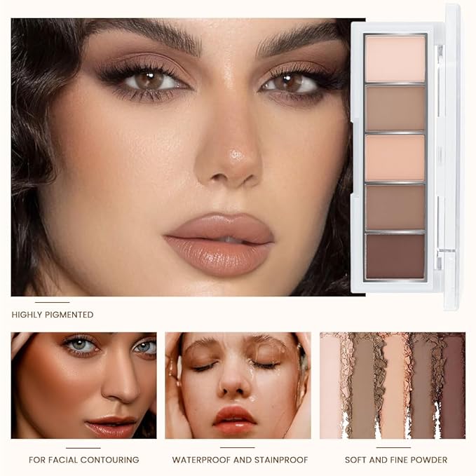 Nude Matte Eye shadow Palettes Makeup, 5 Cool Neutral Matte Eyeshades – Off White, Beige, Light to Dark Brown – Velvety Finish Highly Pigmented Eye Shadow Palettes (01#, Pack of 1)