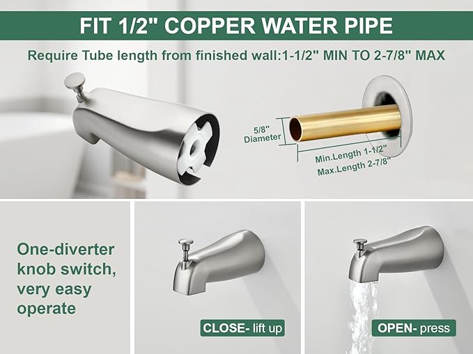 SHAMANDA Shower Faucet Set with Tub Spout Tub and Shower Faucet Set Complete with Handheld Shower Head Shower Combo Set Shower System with Tub Spout Tub and Shower Trim Kit Brushed Nickel, L879-2