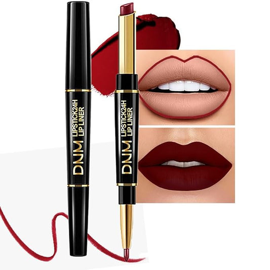 2-in-1 Dark Burgundy Wine Matte Lip Liner and Lipstick Set – Long Lasting 24H Waterproof Red Lip Stain, Smudge Proof Lip Pencil Kit, Lip Makeup for Women and Girls, 09 Combo lapiz de labios