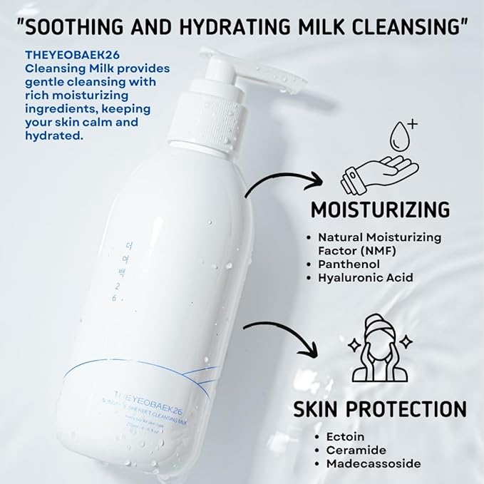 THEYEOBAEK26 Korean Cleansing Milk for Face – Gentle Facial Cleanser for Dry & Sensitive Skin, Hydrating Makeup Remover, 6.76 Fl Oz (200ml)