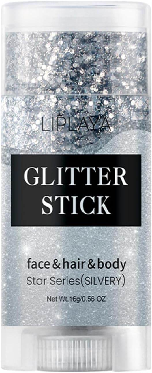 Face and Body Glitter Stick,Holographic Sparkling Neon Outfit Singer Concert Music Rave Festival Party Accessories Glitter Gel. (Silver)