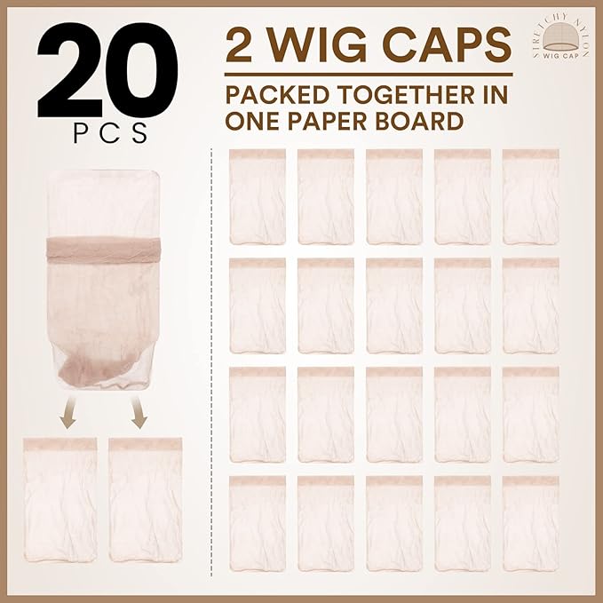 Teenitor 20PCS Wig Caps, Stretchy Thin and Transparent Wig Cap, Breathable Wig Cap for Lace Front Wig, Invisible Stocking Caps for Wigs, Bald Cap for Wig, Beige