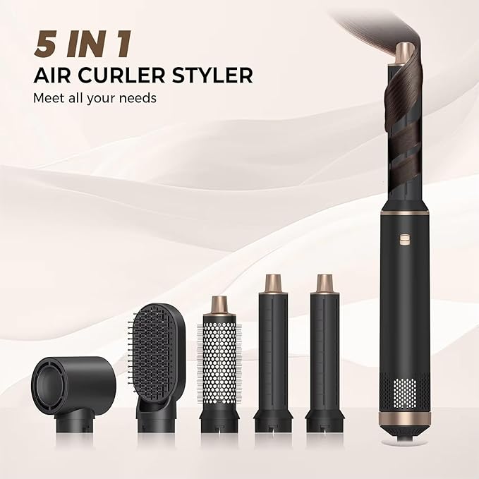 Janor 5-in-1 Hot Air Hair Styler with Multiple Attachments, Ceramic Coated, Ionic Technology, Volumizing and Styling Tool