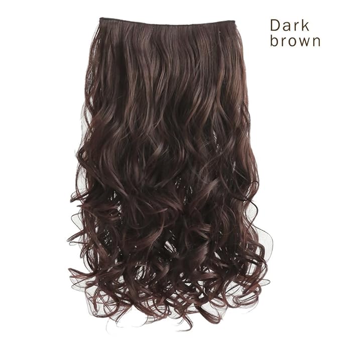 REECHO 14" 1-Pack 3/4 Full Head Wavy Clips in on Synthetic Hair Extensions HE008 Hairpieces for Women 5 Clips 3.6 Oz per Piece - Dark Brown