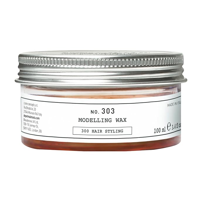 DEPOT® No. 303 Modelling Wax | Flexible Hold Hair Wax for Men with Coconut Oil, Glycerin & Botanical Complex | Reworkable Styling, Natural Finish | 3.3 fl.oz.
