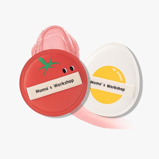 Momo's Workshop Sun Egg Makeup Sponge Puff & Tomato Makeup Sponge Set - 2PC Medium Bounce Rubycell Foundation Puffs for Creamy Finish, Quick Blending, Comfortable for All Skin Types & Storage Case