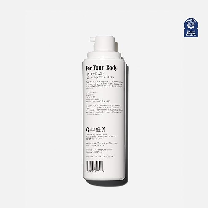 Nécessaire The Body Serum – Fragrance-Free Hyaluronic Acid Body Serum for Women+ Men. Niacinamide Firming Body Lotion – Fast-Absorbing for Sensitive + Eczema-Prone Skin. 150 ml / 5.1 fl oz.