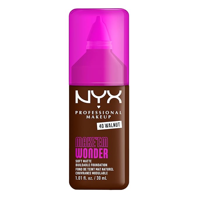 NYX PROFESSIONAL MAKEUP Make 'Em Wonder Liquid Foundation, 24HR Foundation Makeup With A Soft Matte Finish, Buildable Full Coverage - 40 Walnut