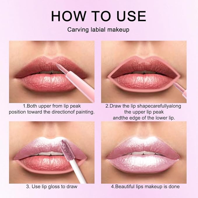 evpct Light Pink Metallic Glitter Lip Liner and Lipstick Combo Lip Gloss Stain Set Makeup for Women Long Lasting Waterproof 24, Light Voilet Frosted Metallic Shimmer Glossy Iridescent Liquid Lipstick