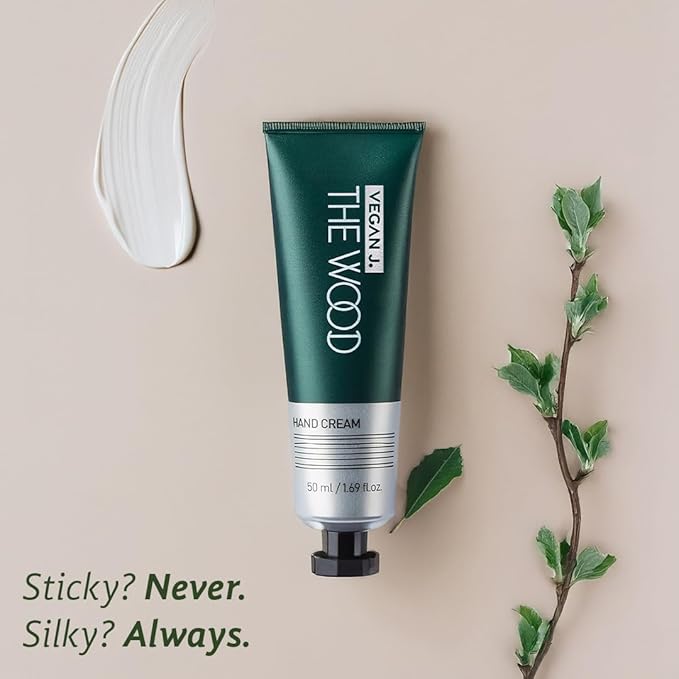 Vegan J. The Wood Hand Cream | Deep Hydration with Shea Butter | Fast-Absorbing, Non-Sticky, Vegan & Cruelty-Free Hand Care with Woody Amber Green Scent (1.69 fl.oz.)