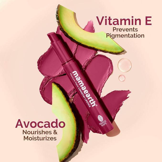 MAMAEARTH Moisture Matte Lipstick (Berrylicious Magenta) | Infused with Vitamin E | 12-Hour Long Stay & 8-Hour Moisture Lock | Cruelty-Free & Smudge-Proof | 0.07 Oz/2g