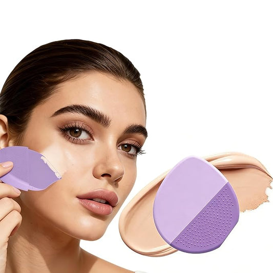 Silicone foundation brush with flat head, seamless even application, long-lasting wear, flawless lightweight makeup base tool (Purple)