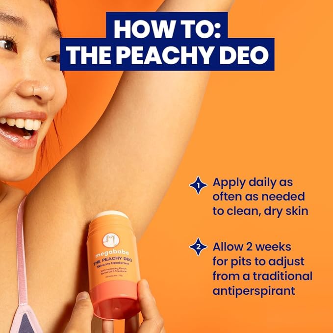 Megababe Skincare Deodorant - The Peachy Deo with 72 hour Odor Protection | Hydrating Peach Kernel Oil & Squalane | Aluminum-Free, All Natural | 2.6 oz