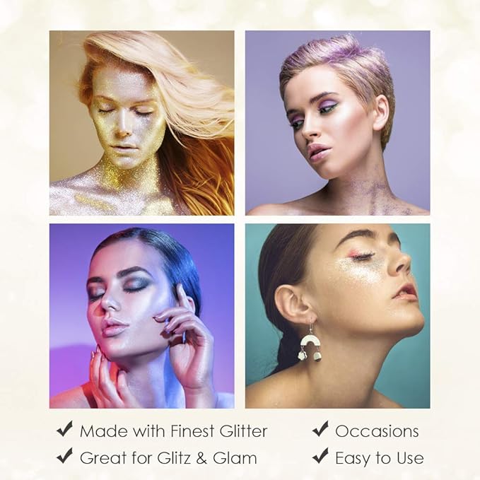 Jerome Russell Temporary Hair and Body Glitter Color Spray, Travel Spray, Lightweight, Adds Sparkly Shimmery Glow, Perfect to use On Hair, Skin, or Clothing, 2.2 oz - Glitter GOLD x 3 Pack