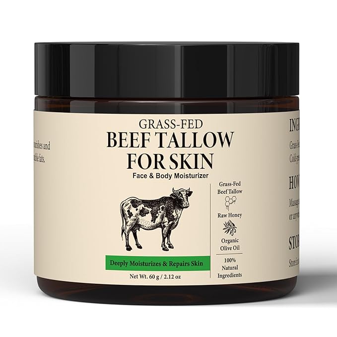 Pixellon Beef Tallow for Skin, 100% Organic Grass-Fed Beef Tallow and Honey Balm, Deep Moisturizing Facial & Body Balm, Natural Face Moisturizer for All Skin Types