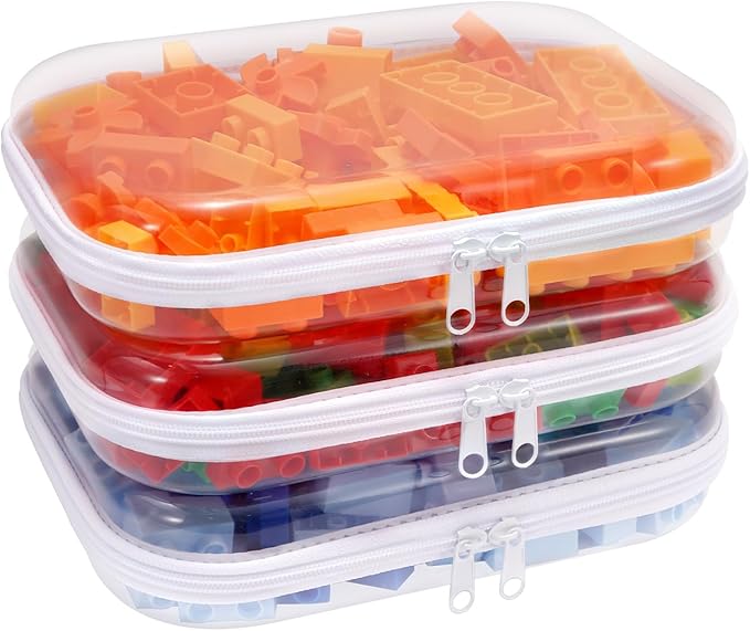 SXS LACONIC Clear Hard Plastic Zipper Case,Transparent Double Zippers Hard Pouch with 3pcs,Portable Travel Organizer Bin for Toy Storage
