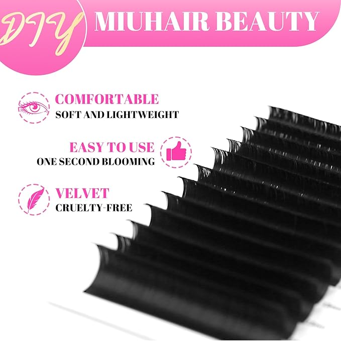 Self Fanning Eyelash Extensions C Curl Matte Black 8D 10D 14D Premade Easy Lashes Fans 0.03mm Wispy One Second Blooming Velvet Lashes 8-15mm Mixed Volume Lash Trays for Lash Extensions