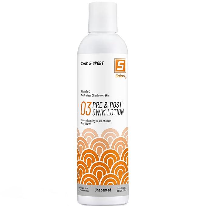 Solpri Pre and After Swim Lotion with Vitamin C 8 Fl Oz - Pre Swim Chlorine Skin Protection, Pre Swim Lotion for Chlorine (8 Fluid Ounce, Unscented)