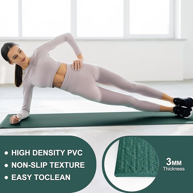 Funtery 3 mm Thick Yoga Mat Exercise Workout Mat Non Slip Fitness Pad for Women Gym Home Yoga Pilates