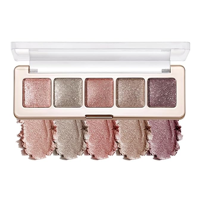 Shimmer Glitter Eyeshadow Palette 5 Colors Peach Champagne Silver and Taupe Brown Nude Eyeshadow High Pigment Long Lasting Blendable Neutral Glam Eye Makeup for Party or Daily Look, 5#