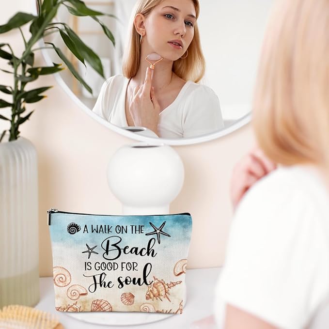 Funny Beach Gifts for Women Cosmetic Bag Travel Ocean Beach Vacation Essentials for Girls, Bestie, Friends, Summer Beaches Lover Makeup Bag Girls Trip Gifts Favors Stuff Birthday Christmas Graduation