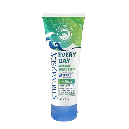 SPF 45 Every Day Kids Mineral Sunscreen | 2.5 Fl Oz Biodegradable, Paraben Free & Reef Safe Sunscreen for Face & Body for Kids | Non-Greasy, Lightweight & Sheer Mineral Protection Against UVA & UVB