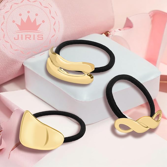 3PCS Metal Hair Tie For Women,Gold Cuffs,Metal Geometric Gold Hair Ties, Hair Accessories Stretchy and Non-Damage Ponytail Holders,Ponytail Cuff Hair Bands For Hair Styling (SET12)