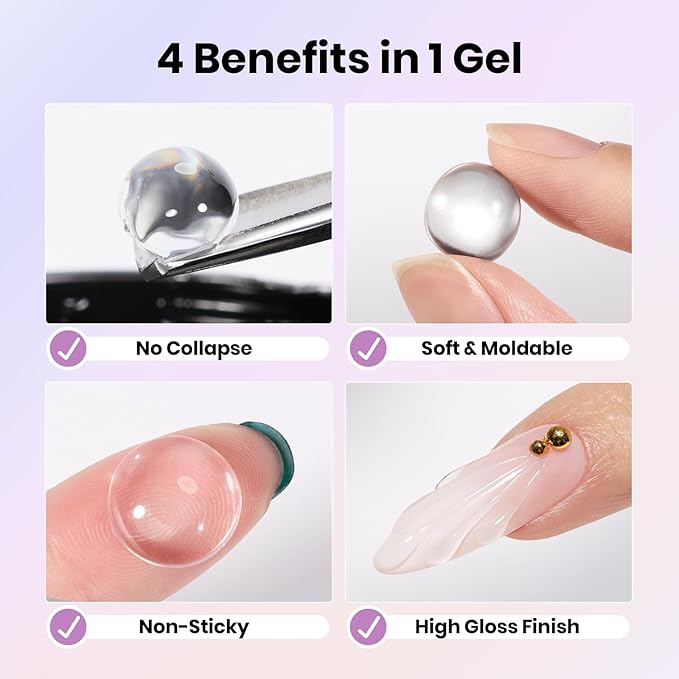 Beetles Solid Builder Gel for Nails,4 Colors Clear Pink White 3D Sculpting Gel Non-Sticky Hand Carving Nail Glue for 3D Nail Art with 3D Mold Chrome Powder Tools Salon DIY at Home,UV&LED Needed