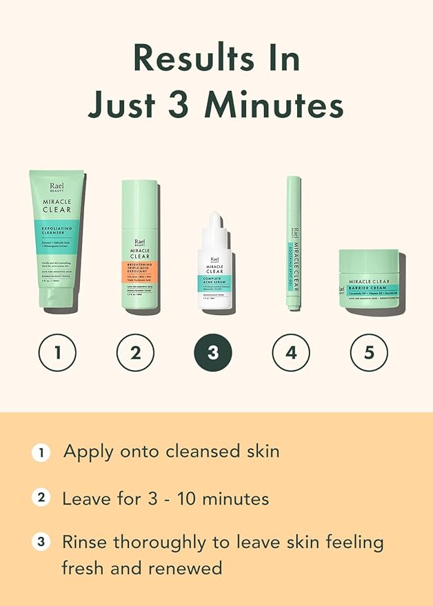 Rael Face Exfoliator, Miracle Clear – Exfoliating Serum with 15% AHA/BHA/PHA Complex and Hyaluronic Acid, Hydration, Korean Skin Care (1.7 fl oz)