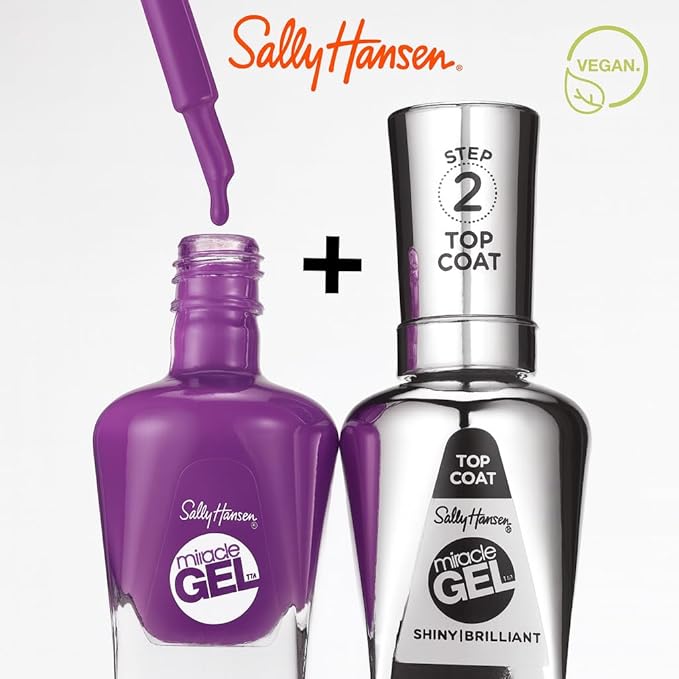 Sally Hansen Miracle Gel Neons Salon Quality Nail Polish | Gel-Like Formula, Two-Step System, No UV Light Needed, Long Lasting | Opaque, Glossy | 54 Violet Voltage | Bright Purple Nail Color