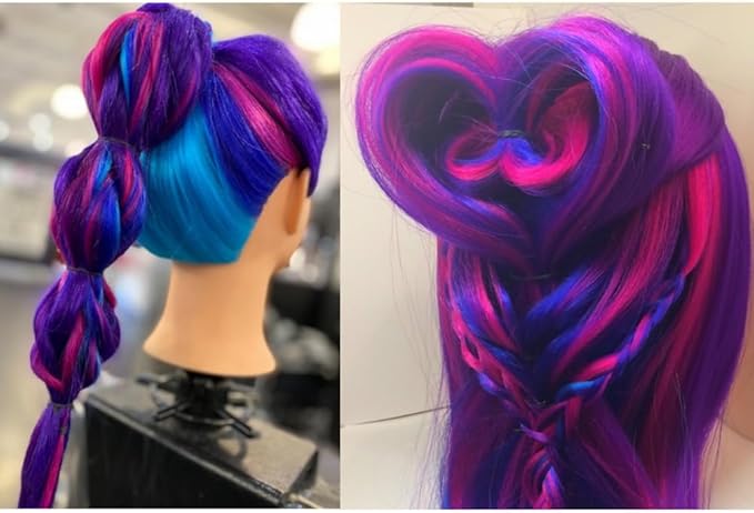 Hairingrid 26"-28" Mannequin Head Hair Styling Training Head Manikin Cosmetology Doll Head Synthetic Fiber Hair and Free Clamp Holder (Colourful)
