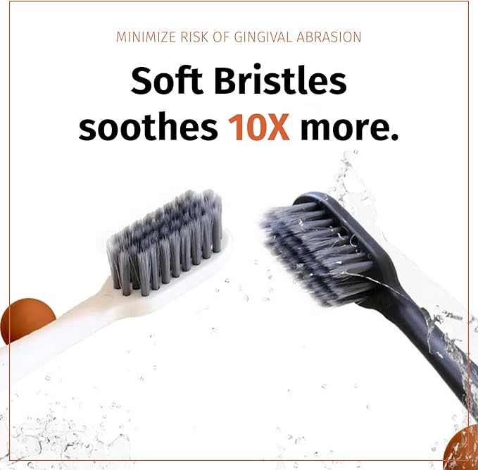 TOKII Tongue Scraper Toothbrush for Adults – Charcoal Soft Bristle Toothbrush with Built-in Tongue Cleaner, Bad Breath Control, Travel Size Toothbrush with Waterproof Pouch (Black, Pack of 1)