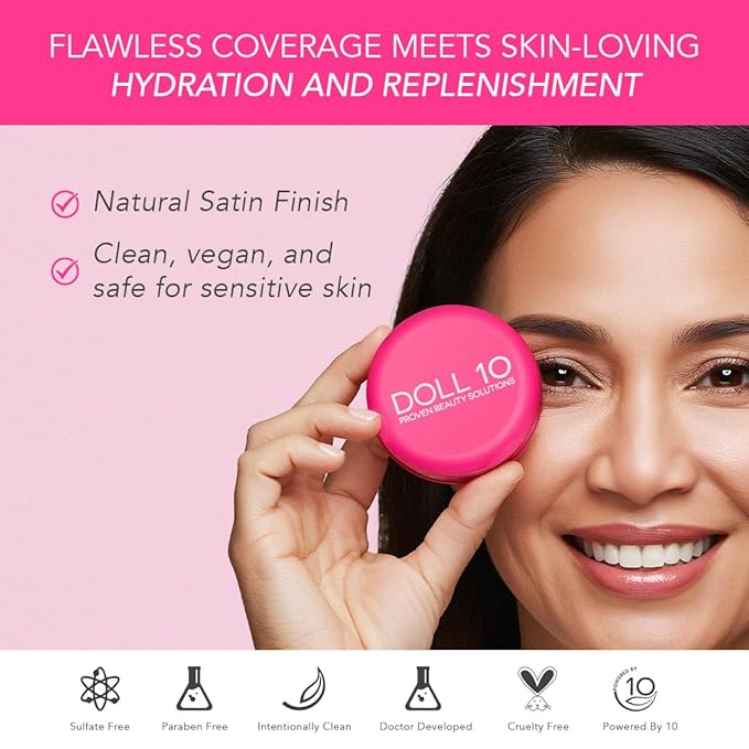 Doll 10 Peptide Bounce Balm Foundation™ – Hydrating, Age-Defying Foundation for Older Women, All Skin Types – Vegan, Clean, Natural, Medium Buildable Coverage, Blurs Fine Lines - [Deep/Rich]