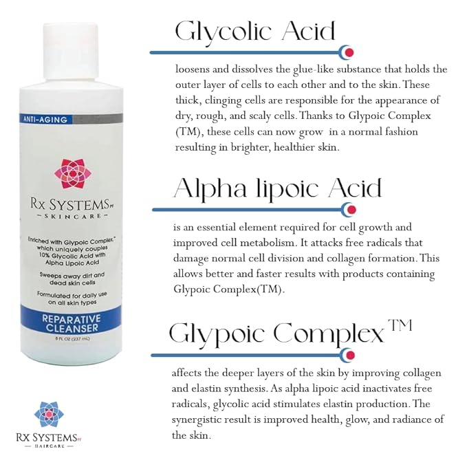 Rx Systems PF Reparative Facial Cleanser 8 oz, Repairs Skin, Clears away Oil and Dirt Build Up, Prevents Acne and Clogged Pores